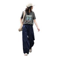 dme 德玛纳 2024夏款青灰色圆领装饰短袖T恤女