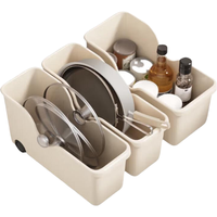 百草园收纳盒厨房收纳盒带滑轮橱柜杂物收纳篮下水槽收纳筐小号 橱柜收纳盒【斜口款】