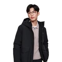 冬季男式中长款经典休闲简约连帽羽绒服