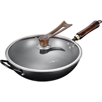 三四钢章丘锻打铁锅已开锅炒锅无涂层炒菜锅燃气灶老式圆底34cm 37833