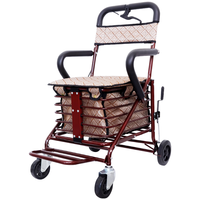 医仑特 老人手推车 助步购物车 可推可坐可折叠老年推车轻便助力购物车 买菜手拉车 双刹车款
