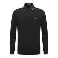 Navigare意大利小帆船春季长袖polo衫男黑色纯棉商务t恤