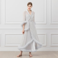 MANITO 曼尼陀 女士 Diva羽毛长睡袍 桑蚕丝家居服