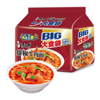 康师傅 爆椒牛肉味 方便面 【大食袋】爆椒牛肉面5连包 泡面袋装速食 147g*5