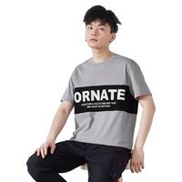 唐狮夏短袖T恤男圆领拼接半袖衫纯棉大码宽松上衣潮