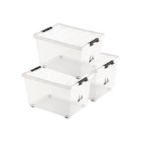 茶花（CHAHUA） 茶花透明磨砂收纳箱整理箱有盖储物盒塑料衣服收纳箱 【50L*3个装】透明色（有滑轮） 【PP原生料#收纳箱】