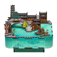 同趣凤凰古城八音盒手工积木玩具拼装旋转音乐盒苗风地标 凤凰古城【青花瓷】