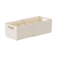 稻草熊橱柜收纳盒抽屉式可伸缩桌面零食杂物厨房整理盒深柜直角储物盒子 中号三个装【奶油白】