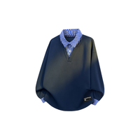 :CHOCOOLATEit衬衫领假两件卫衣男秋季宽松长袖Polo衫T恤潮 藏青 XL XL 【150-170斤】