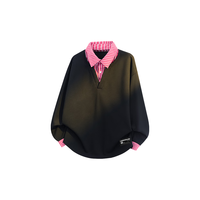 :CHOCOOLATEit衬衫领假两件卫衣男秋季宽松长袖Polo衫T恤潮 黑色 L L 【130-150斤】