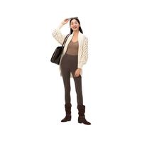 松山棉店【自由穿小暖羊保暖打底裤】女保暖裤含绵羊毛外穿高腰无痕裤 打底裤净色-咖色 M (95-110斤)