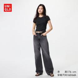 优衣库 女装宽松直筒牛仔裤/加长款81.5cm阔感裤25秋冬480741