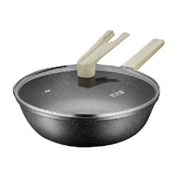 炊大皇 麦饭石色不粘锅家用炒锅电磁炉炒菜锅煤气燃气灶适用平底锅