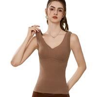 La Chapelle拉夏贝尔无痕保暖内衣女士内搭德绒背心修身显瘦收腹塑身自带胸垫免穿胸罩 咖啡色 L 【91-105斤】