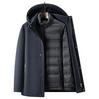 YAYA 鸭鸭羽绒服 鸭鸭（YAYA）中老年鹅绒羽绒服男2025冬季可拆卸内胆爸爸装保暖外套JH 静谧黑色 M 170/88A