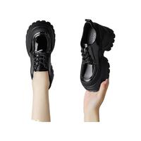 卓诗尼小个子增高小皮鞋女厚底高跟单鞋英伦风百搭乐福鞋 黑色 37 