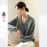【AN大码系列】2024冬装慵懒氛围感软糯系带针织衫女式毛衣