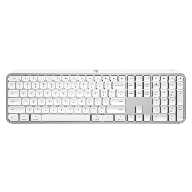 罗技 大师系列 MX Keys S无线蓝牙键盘 超薄全尺寸 人体工学 智能背光 带无线接收器 白色 108键