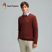 暇步士（Hush Puppies）男装秋基础款多色百搭圆领羊毛混纺针织衫 051中红2 L