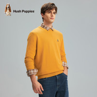暇步士（Hush Puppies）男装秋基础款多色百搭圆领羊毛混纺针织衫 053中黄2 XL