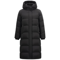 雪中飞 SNOWFLYING羽绒外套女冬季过膝长款保暖美拉德连帽纯色系百搭休闲女士羽绒服 宝石黑 2XL (175)