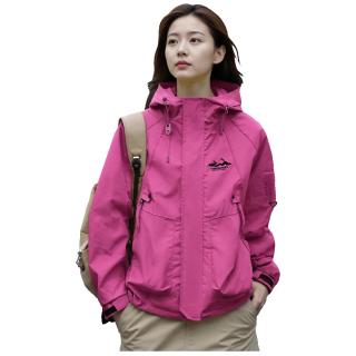QNXEEY 美式户外秋季女款运动百搭防风登山外套休闲宽松连帽通勤工装夹克