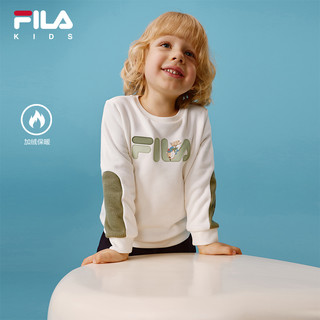 FILA X 彼得兔联名儿童童装卫衣2025年冬季男童小童加绒上衣 云菇白-FWT