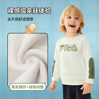 FILA X 彼得兔联名儿童童装卫衣2025年冬季男童小童加绒上衣 云菇白-FWT