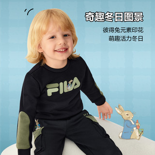 FILA X 彼得兔联名儿童童装卫衣2025年冬季男童小童加绒上衣 云菇白-FWT