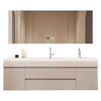 勒臣实木浴室柜组合杜邦可丽耐肤感一体盆奶油风洗手洗脸盆池洗漱台柜 100cm国产可丽耐一体盆+智能镜子