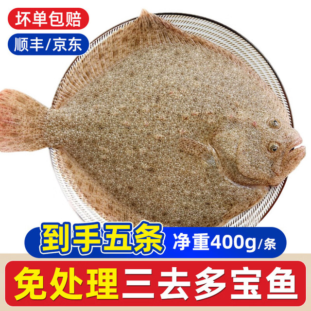 一虾一世界 鲜活三去多宝鱼 净重400g*5条