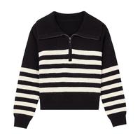 披肩式套头毛衣女装宽松休闲竖条纹针织上衣冬款