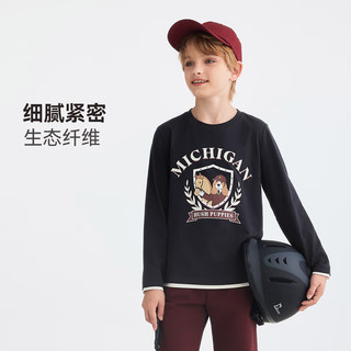 暇步士（Hush Puppies）童装儿童男女童2025秋季舒适百搭卡通印花经典长袖圆领衫 藏蓝 130 cm