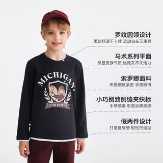 暇步士（Hush Puppies）童装儿童男女童2025秋季舒适百搭卡通印花经典长袖圆领衫 藏蓝 130 cm