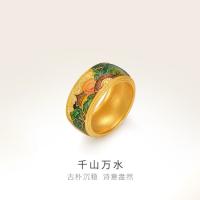 明牌珠宝 古法明牌传家金足金戒指 千山万水国画黄金戒指