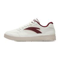 安踏经典撞色低帮小白鞋板鞋男夏季百搭简约运动鞋潮流时尚滑板鞋 象牙白/绛红色-1 42.5
