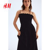 H&M 女装新款无领无袖缩褶植物印花吊带长裙