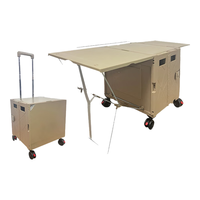 施米特便携折叠小拉车摆摊推车家用拉杆手拉拖车户外露营收纳箱桌子车 双向扩展桌面-【米色】四轮款 双向可折叠扩展桌面-四轮款