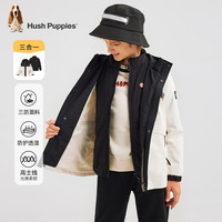 暇步士(Hush Puppies)【三防】童装儿童男女大童冬新款舒适时尚户外简约拼色风衣 钻石黑 【可拆卸 三合一】 160