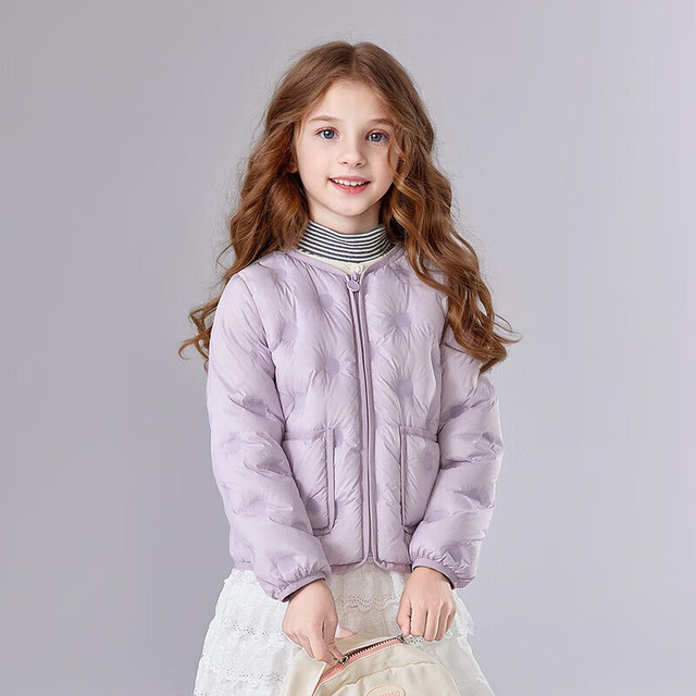 笛莎 童装女童羽绒服2025秋冬轻薄短款中大童羽绒外套 紫色 165 165