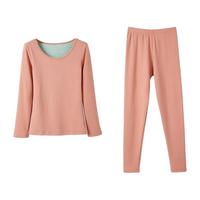 安之伴女士保暖睡衣薄款秋衣秋裤纯色锁温防寒家居服套装女士保暖内衣 A橘色 L