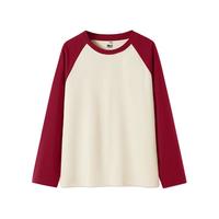 班尼路S&K系列长袖t恤女100%纯棉春秋时尚高级感上衣内外搭运动衣服 车厘子红#纯色 M