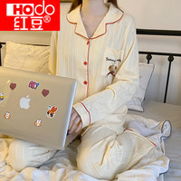 红豆(Hodo)秋季睡衣女2021年长袖跨境薄款纯色条纹家甜美居服套装春秋款 坑条小熊-KS M