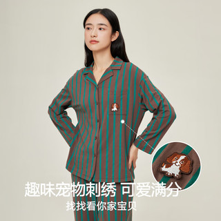松山棉店家居服套装开衫长袖抗静电男女秋冬睡衣旷野美拉德女士-粉色170 XL （女士170，男士180）