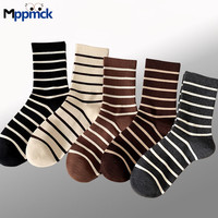 MPPMCK 美拉德风袜子条纹女中筒5双