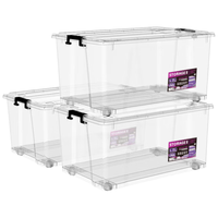 清野の木 衣物收纳箱塑料整理箱36L透明 3个装 带轮 【透明36L】56.5*38*24cm