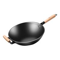 〶陆川铁人牌无涂层生铸铁炒锅老式家用燃气灶圆尖平底电磁炉炒菜锅 34cm