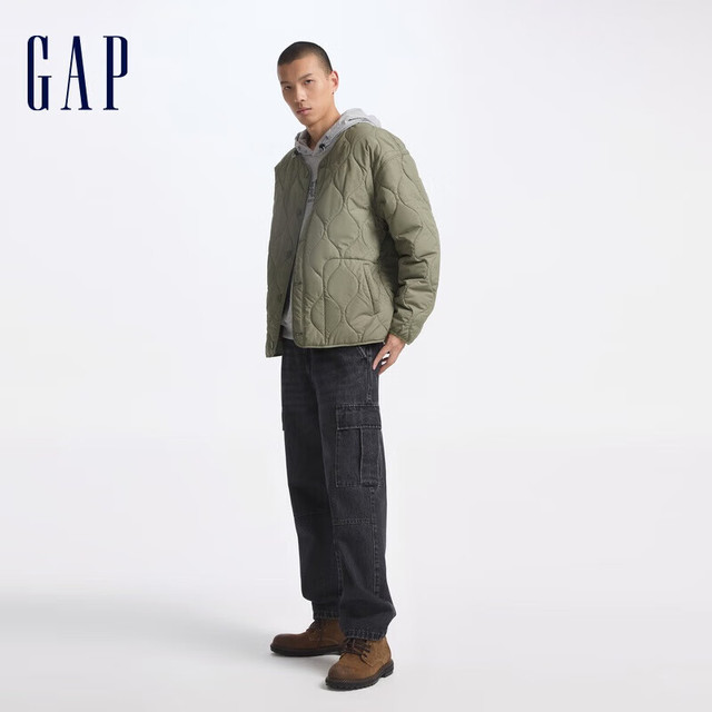 Gap 盖璞 男装印花logo波浪绗线外套 619672