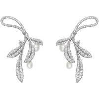 HEFANG何方珠宝月桂叶珍珠耳环耳饰女士轻奢高级感 银色