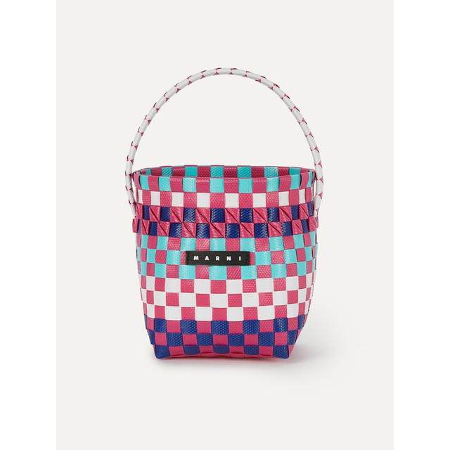 MARNI 女皮革边饰编织格子手提包水桶包菜篮子